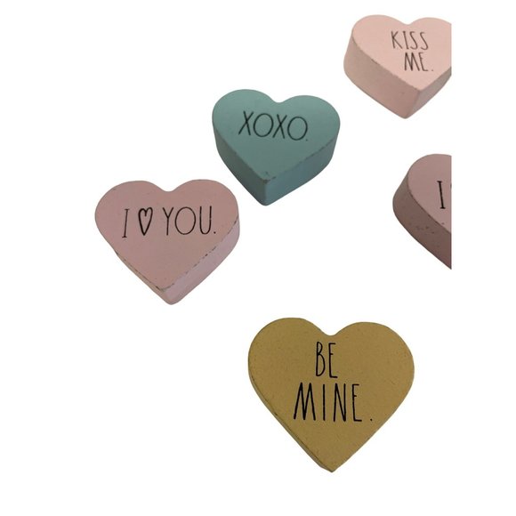 Valentines 9 Mini Wood Candy Conversation Hearts in Jar Decor Sweetheart Ornamen - Picture 9 of 10